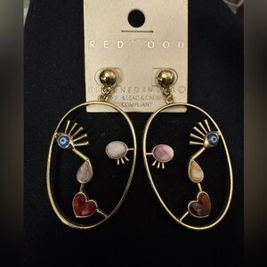 Redwood Y2K Abstract Picasso Face Earrings New on Card